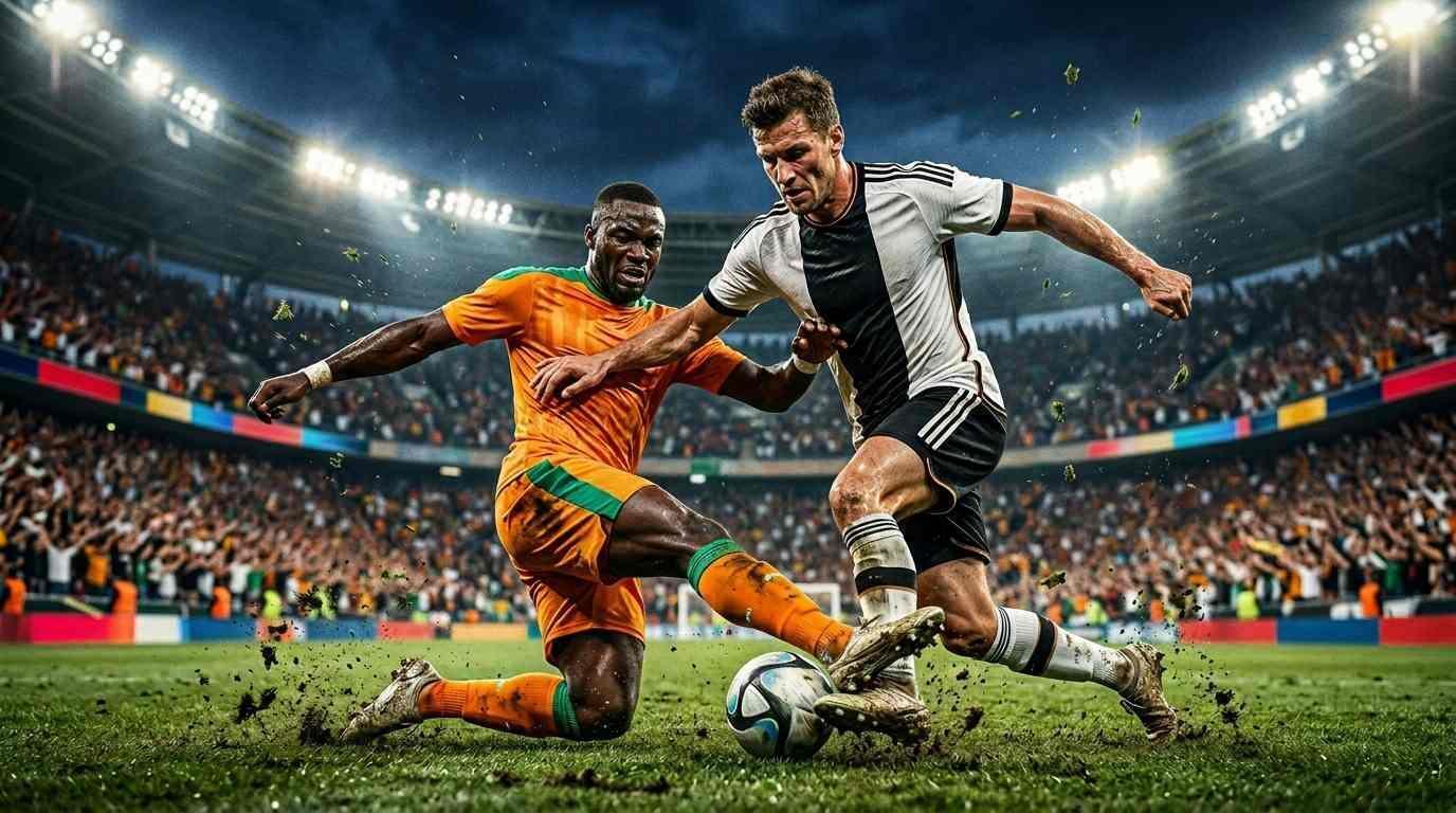Alemania y Costa de Marfil disputan un balón en un intenso partido del Mundial 2026.
