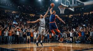 Jugadores disputan una jugada decisiva durante el Juego 4 de unas Finales de la NBA reñidas.