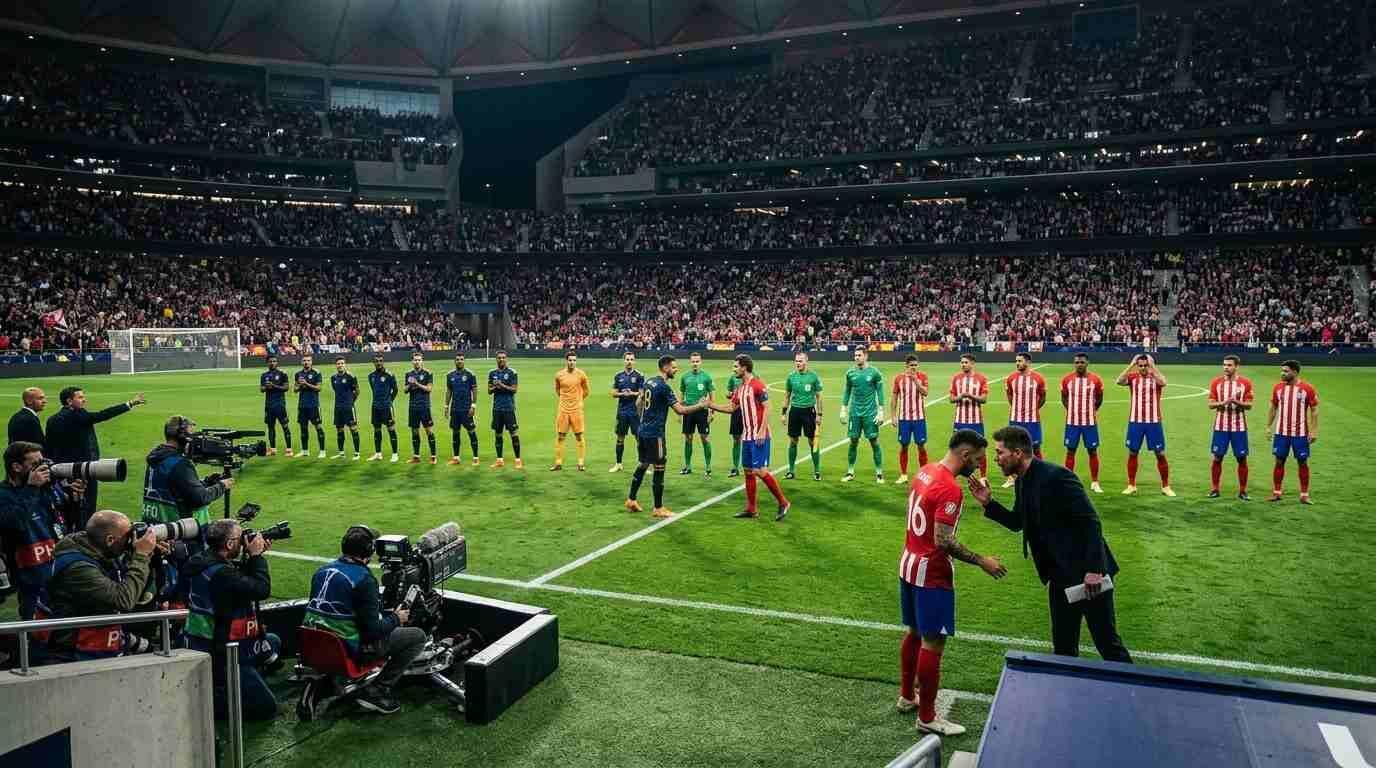 Jugadores listos para la final de Champions League antes del inicio del partido.