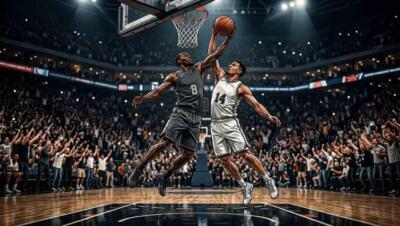 Jugadores disputan una jugada clave durante el Juego 3 de las Finales de la NBA.