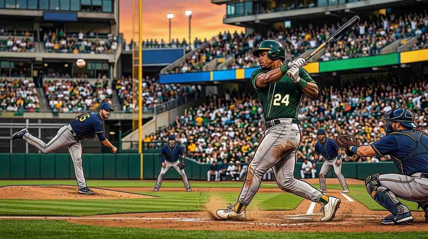Bateador y lanzador en plena acción durante un emocionante juego de béisbol profesional.