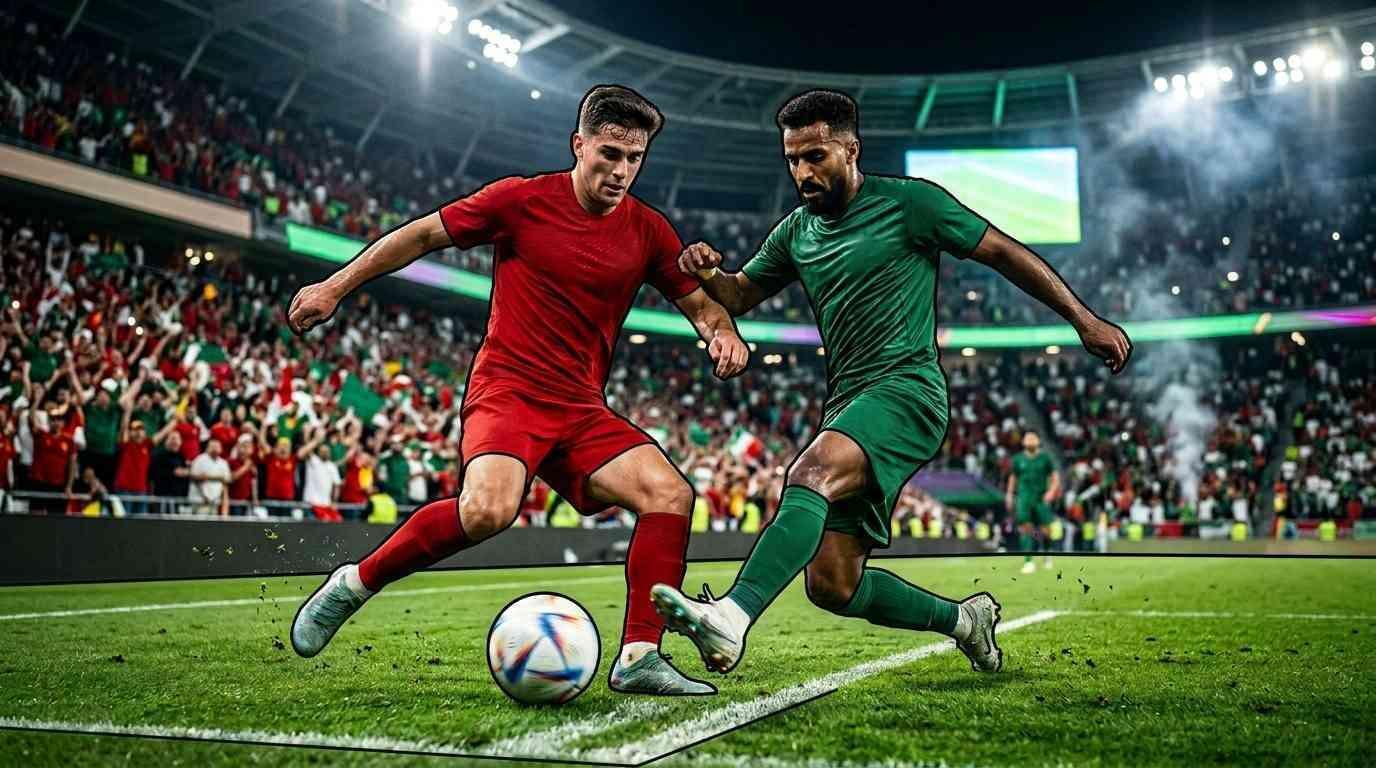 España y Arabia Saudita disputan un intenso duelo en un estadio lleno durante el Mundial 2026.