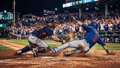 Duelo de béisbol entre Chicago y Detroit en un estadio lleno, con acción intensa en el campo.