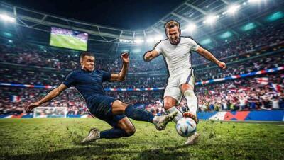 Jugadores de Francia e Inglaterra disputan el balón en un estadio lleno durante el Mundial 2026.