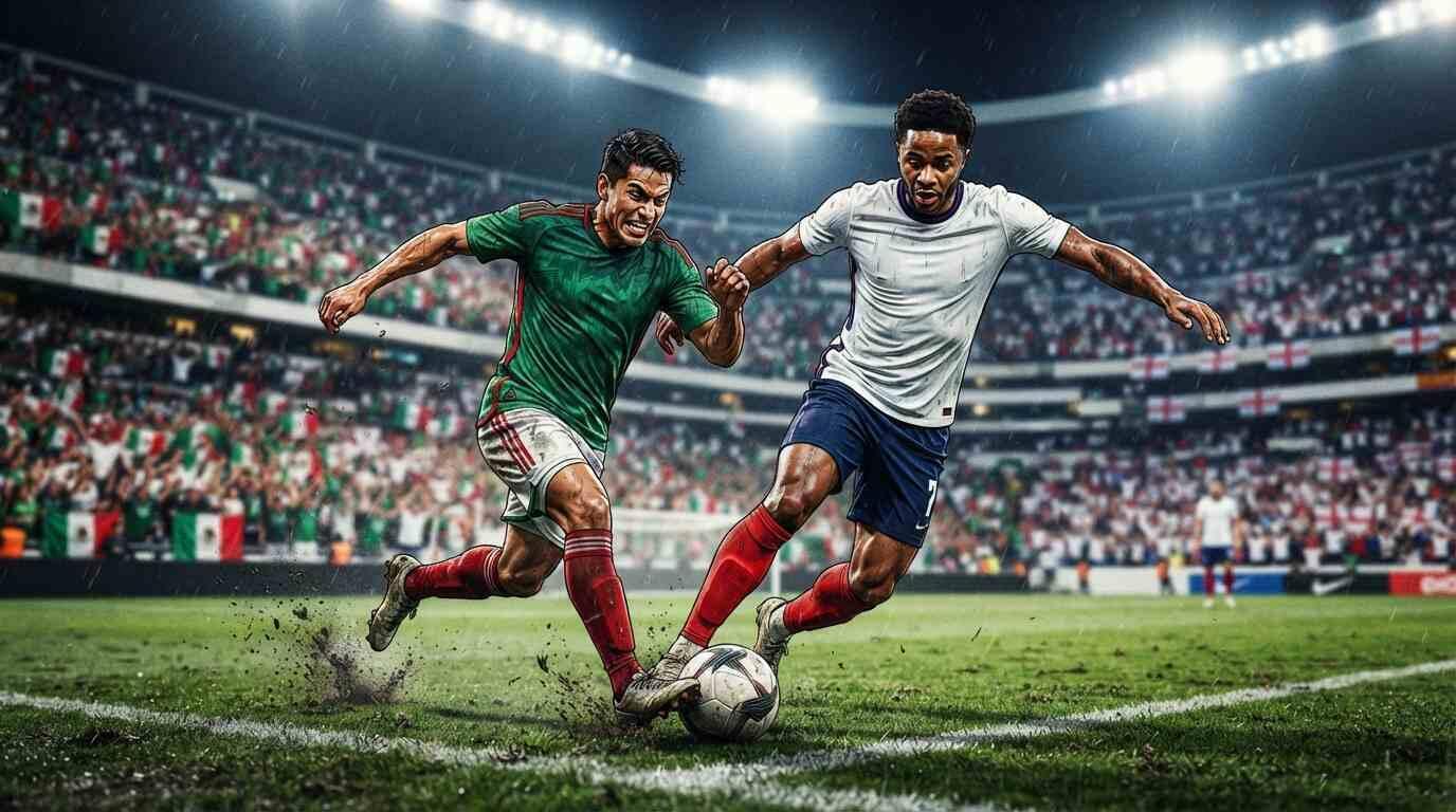 México e Inglaterra disputan el balón en un intenso duelo del Mundial FIFA 2026.