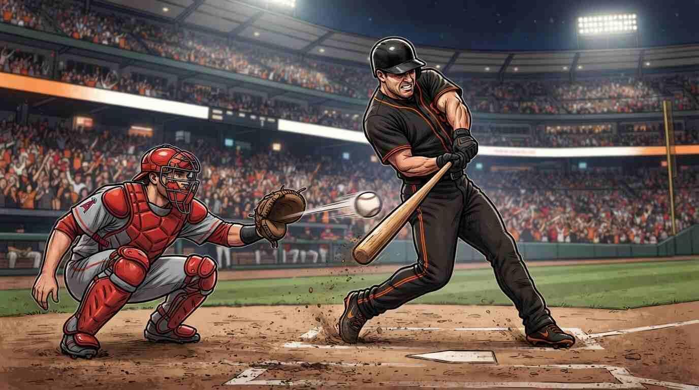 Bateador conecta la pelota durante el juego entre Giants y Angels en un estadio de MLB.